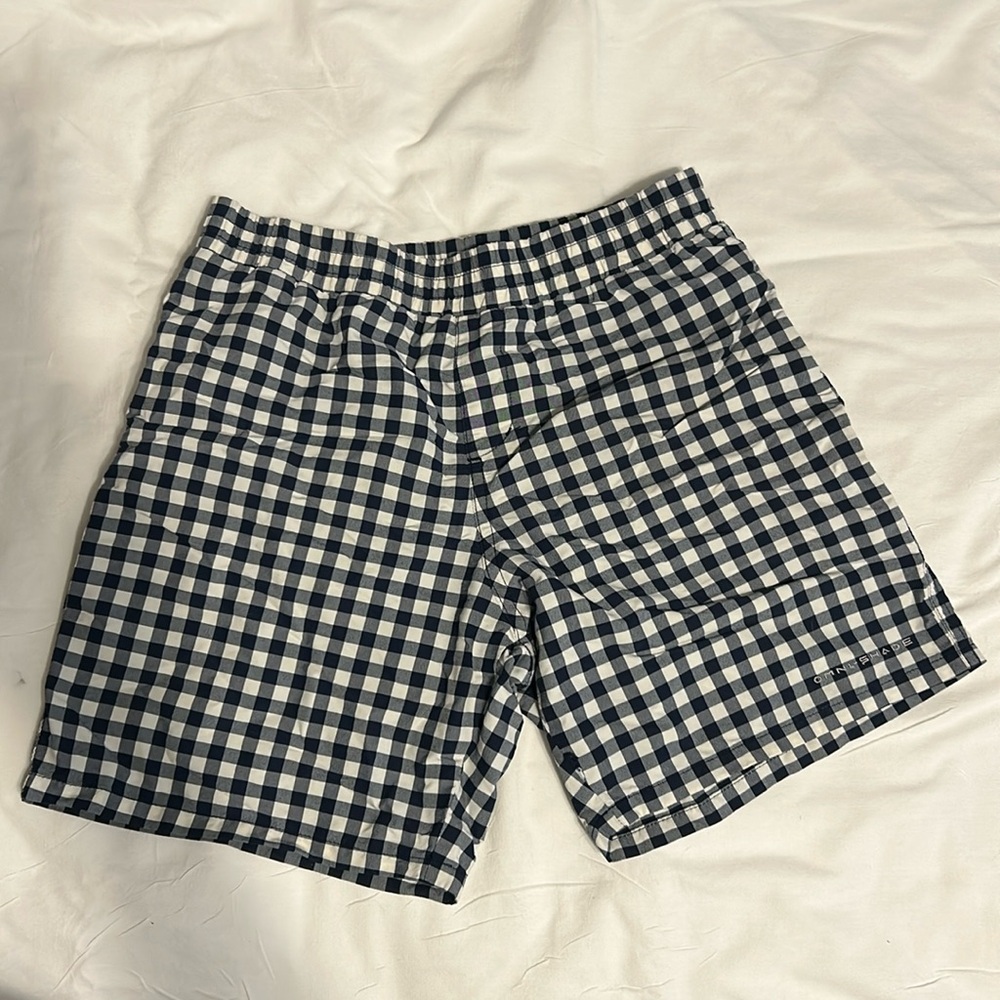 Navy gingham lined shorts